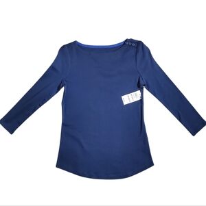 Charter Club Navy Boat-Neck Top Petite/Petite 3/4 Sleeve Classic Fit NWT